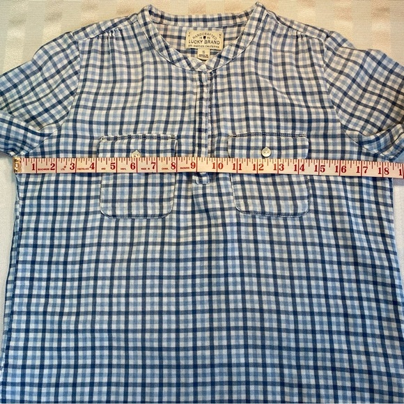 Lucky Brand Handcrafted Blues & White Plaid Blouse Top Pullover Sz Small - Picture 7 of 16